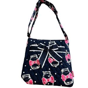 N. Gil Navy and Pink Quilted Women's crossbody Bag mason jar pattern NWOT